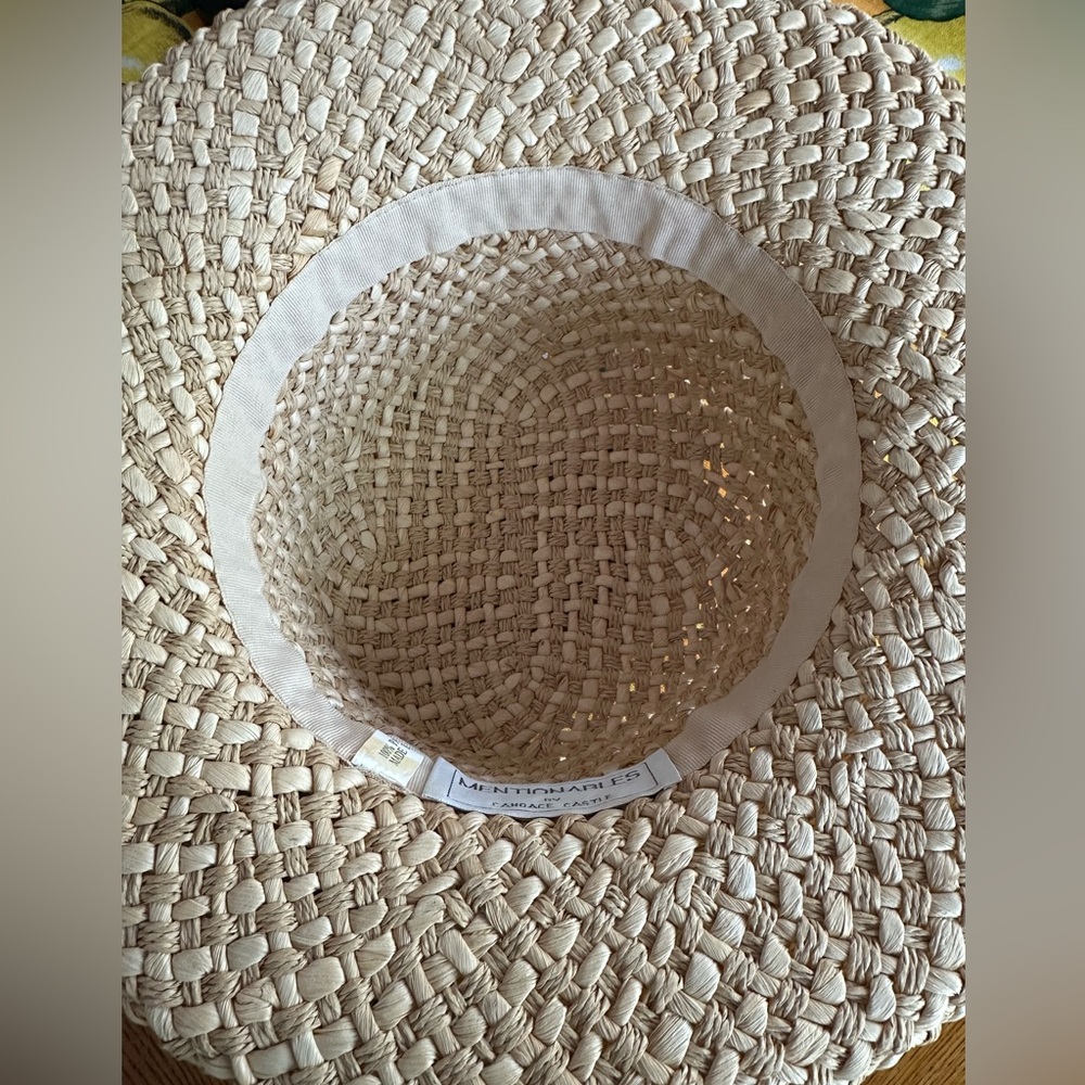 Stunning Vintage Woven Straw Hat with Hydrangea and Chiffon Band EUC! - Picture 4 of 7